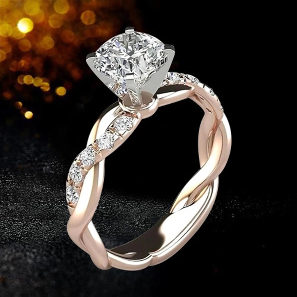 【COD Tangding】6-10 Size Three Color Princess Square Diamond Ring Cross Twist Diamond Set Ring