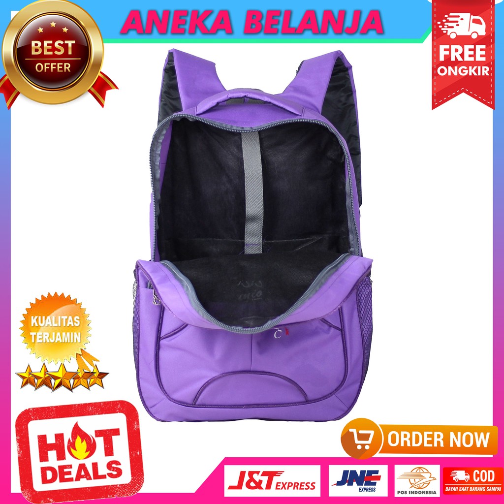 Tas Punggung Polo Classic Ungu Tas Sekolah Kuliah Kerja Backpack Nyaman Bonus Raincover