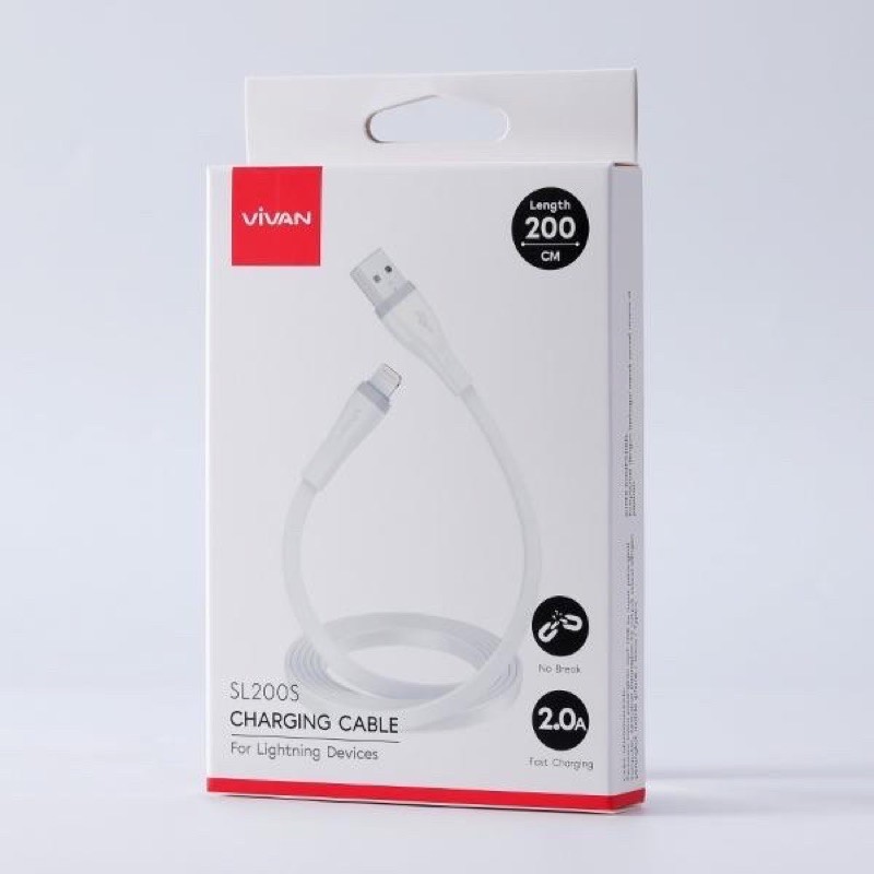 Kabel Data VIVAN SL200S 200CM / 2A FAST CHARGING Flat Lightning for iPhone