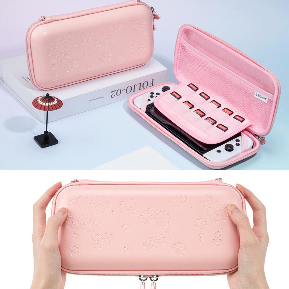 Geekshare Tas Penyimpanan Konsol Game Nintendo Switch V1 V2 Dan Lite Portable Warna Pink