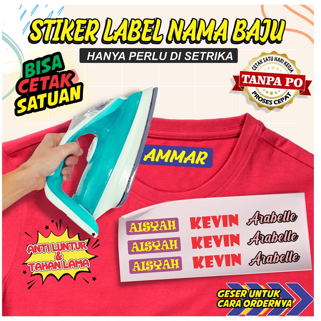 

Stiker Sablon Label Nama Kaos / Kain sticker setrika custom stiker tag baju seragam sekolah pesantren