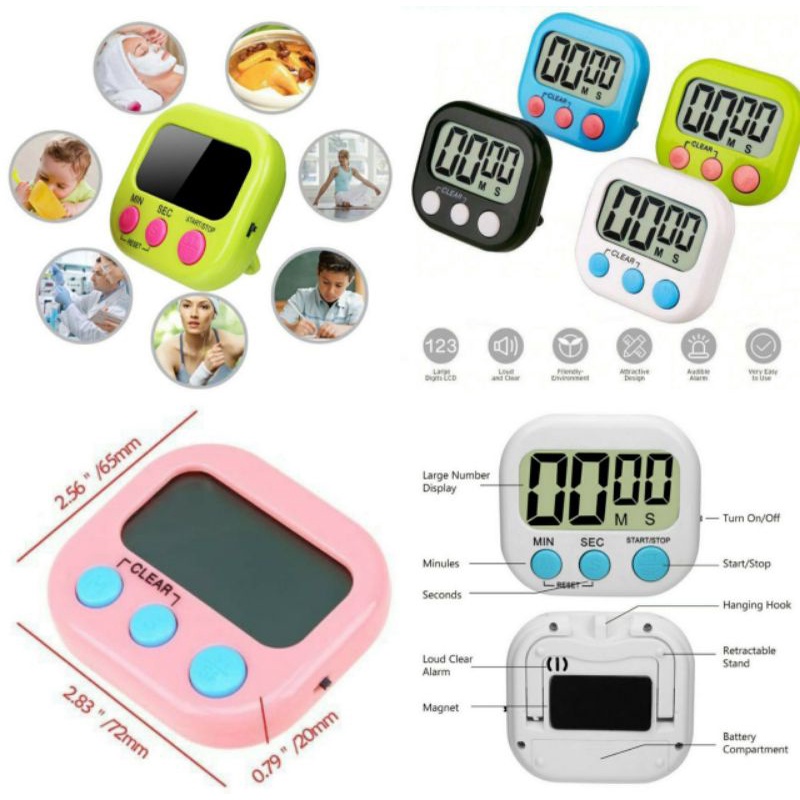 Digital Kitchen Timer Alarm Dapur Masak Clock Stopwatch