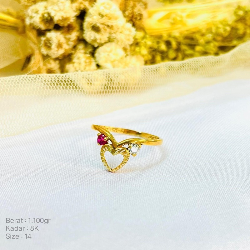 Perhiasan Cincin Emas Fashion Mata Merah Putih 8k/375