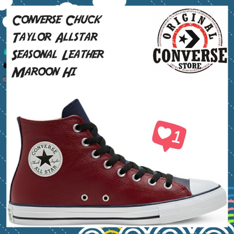 ORIGINAL CONVERSE CHUCK TAYLOR ALLSTAR SEASONAL LEATHER CON 168539C MAROON HI / TINGGI MENS