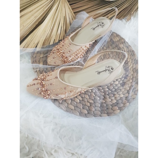 sepatu wedding shoes wrna cream tali tinggi 5cm kaca