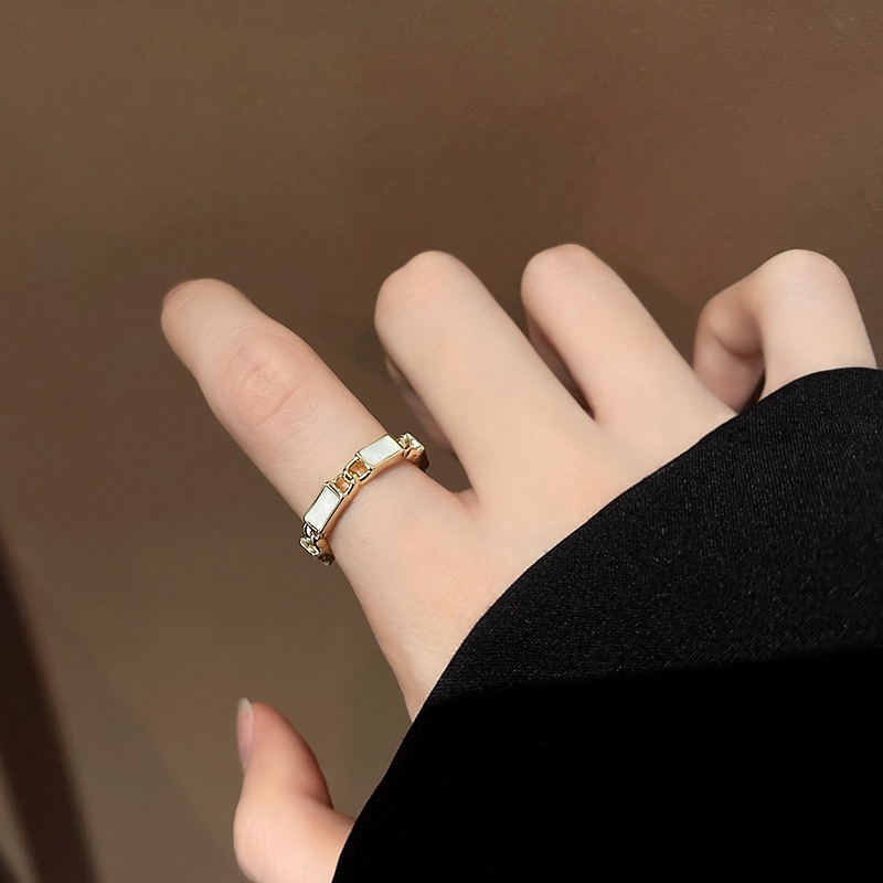 (open ring)Cincin Model Terbuka Bentuk Kotak Warna Putih Gaya Korea cincin wanita