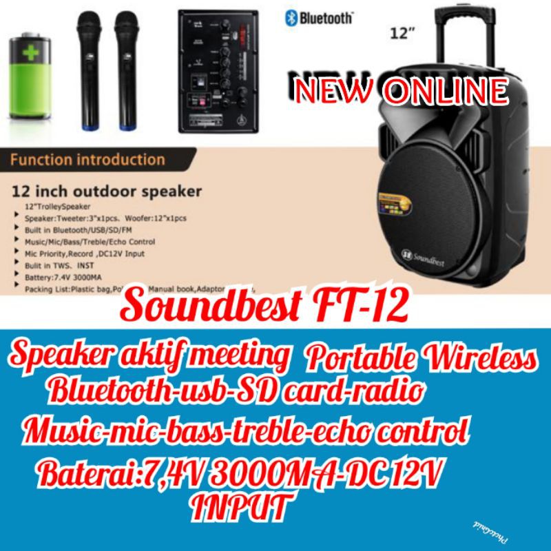 SPEAKER WIRELESS PORTABLE MEETING SOUNDBEST FT-12 ORIGINAL 12INCH