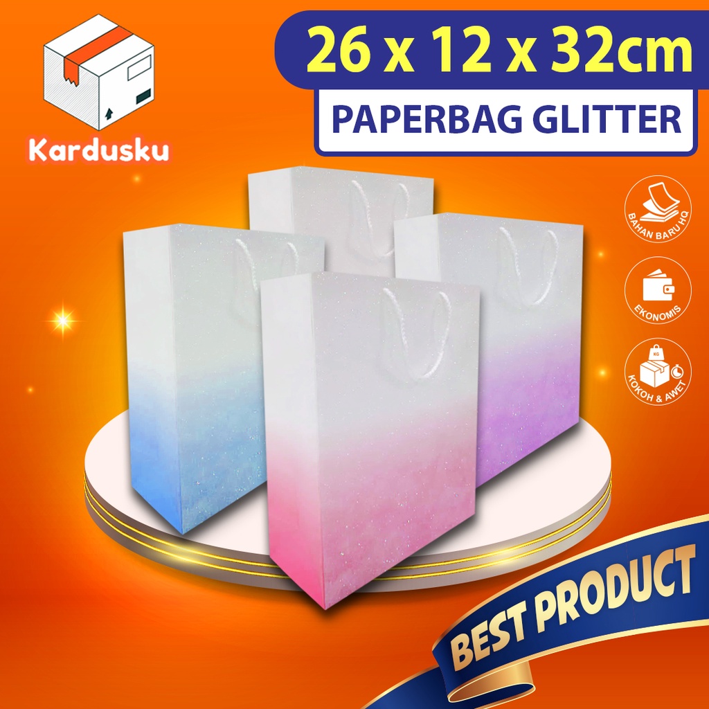 

Paperbag Paper Bag Kantong kertas fancy Motif GLITTER 26x12x32cm tebal import goodiebag gift