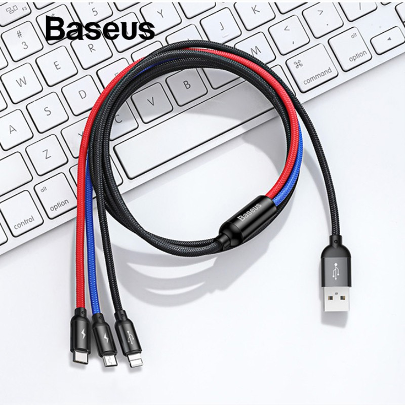 Kabel Charger Micro USB + Type C + Lightning 3.5A 1.2M - BSY01 - BAUA1RBK Black