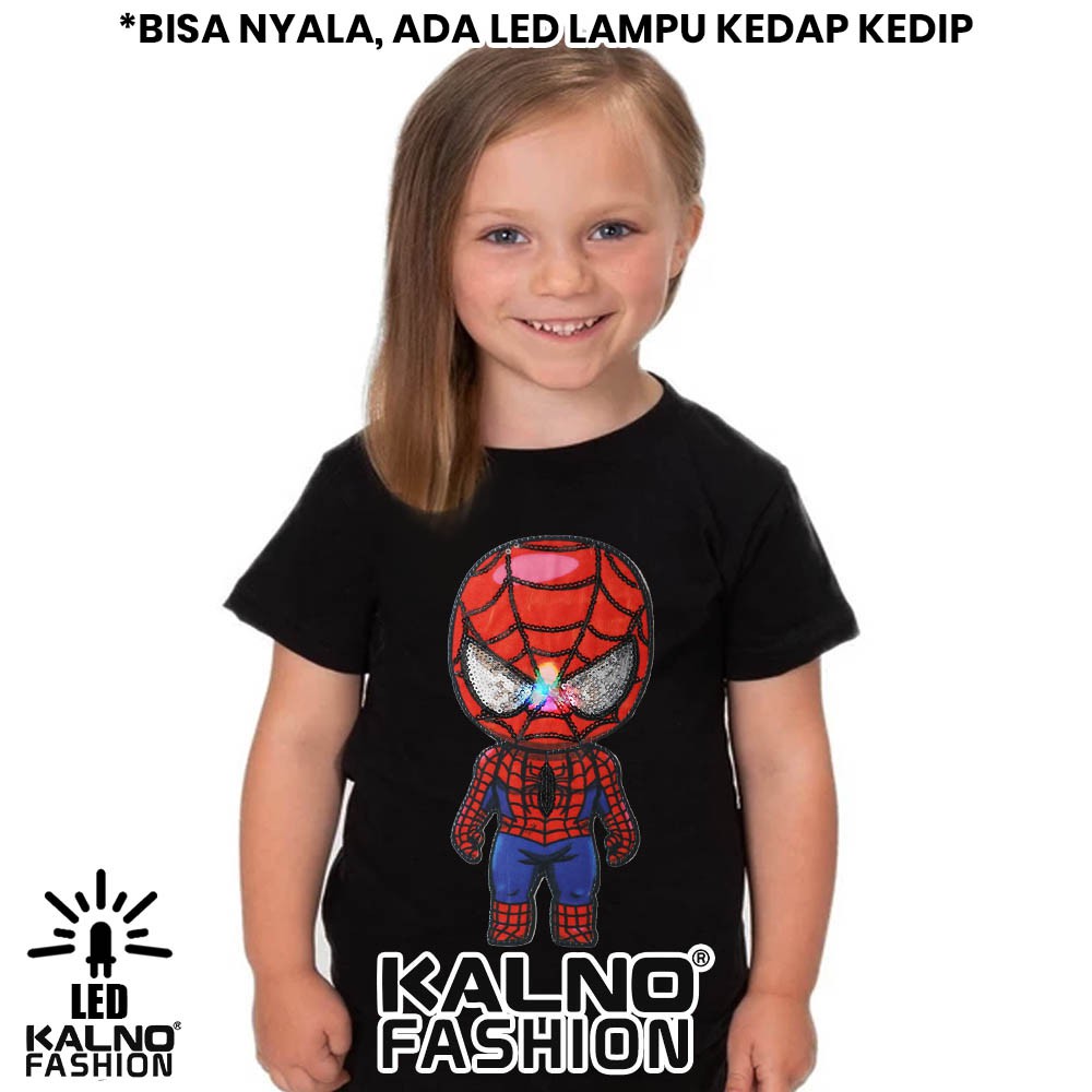 kaos baju anak SPDERMAN 1 LED umur 1 - 7 tahun bisa nyala 1 LED karakter