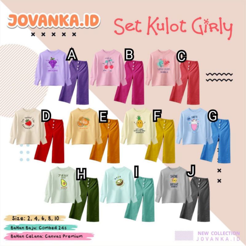 Setelan Kulot Girly Jovanka Size : 2-9th