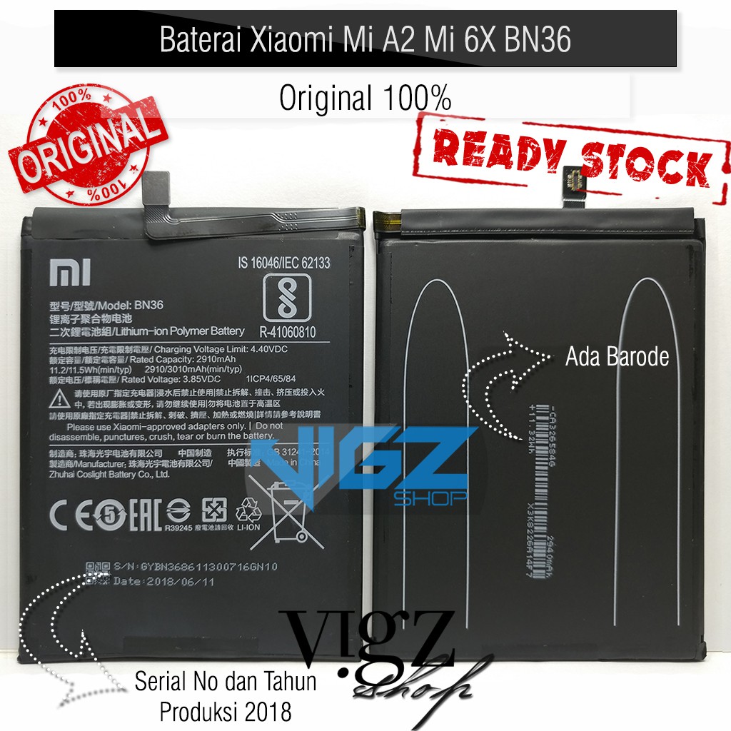 Baterai Battery Xiaomi Mi A2 MiA2 Mi 6X BN36 Original 100%
