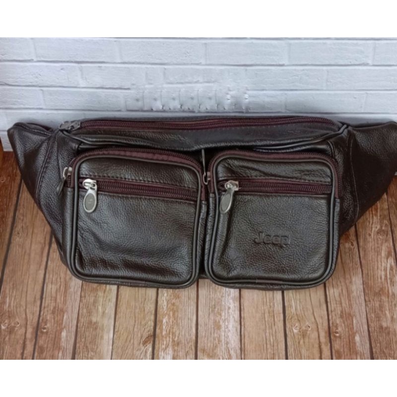 waistbag tas selempang pinggang pria wanita kulit asli kantung banyak Jeep