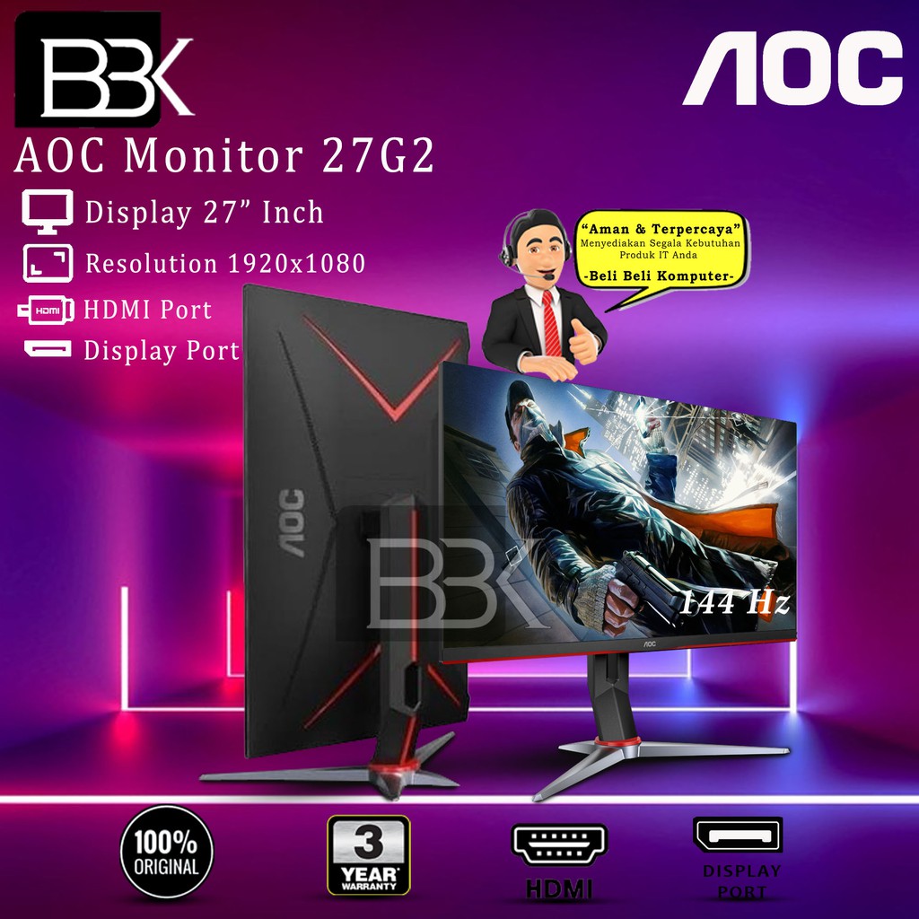Monitor AOC 27G2 27" Full HD 144Hz 1ms sRGB 118% LED 3Yr