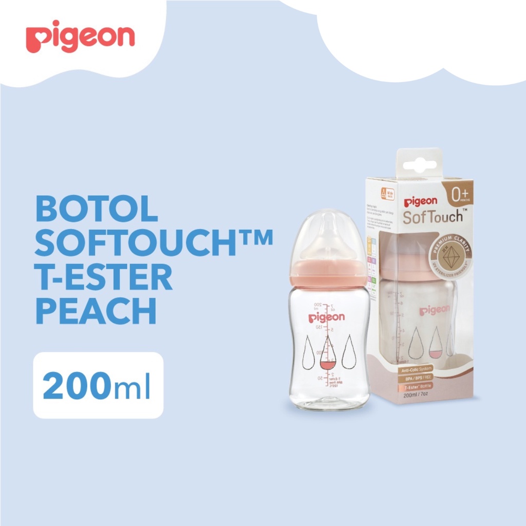 Pigeon SofTouch Peristaltic Plus PP Wide Neck Bottle T-Ester Peach 0m+ Bulan Botol Susu 200ml