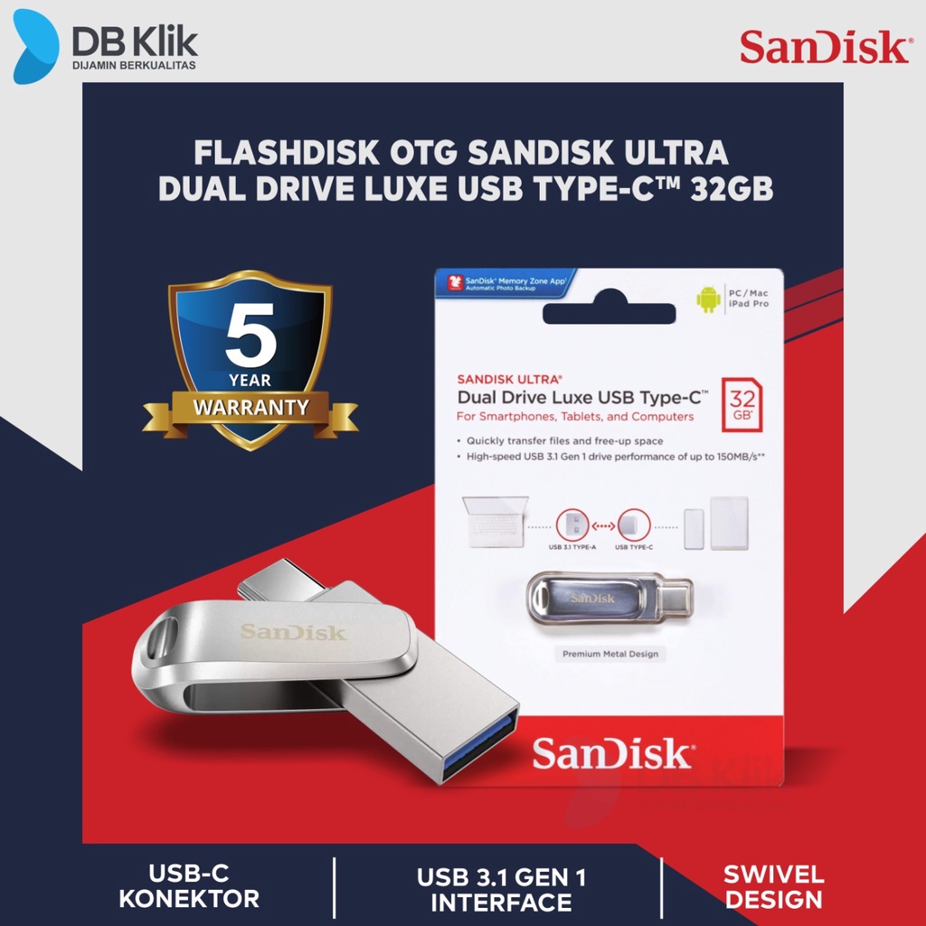 Flashdisk OTG SANDISK Ultra Dual Drive Luxe 32GB USB 3.1 Type-C