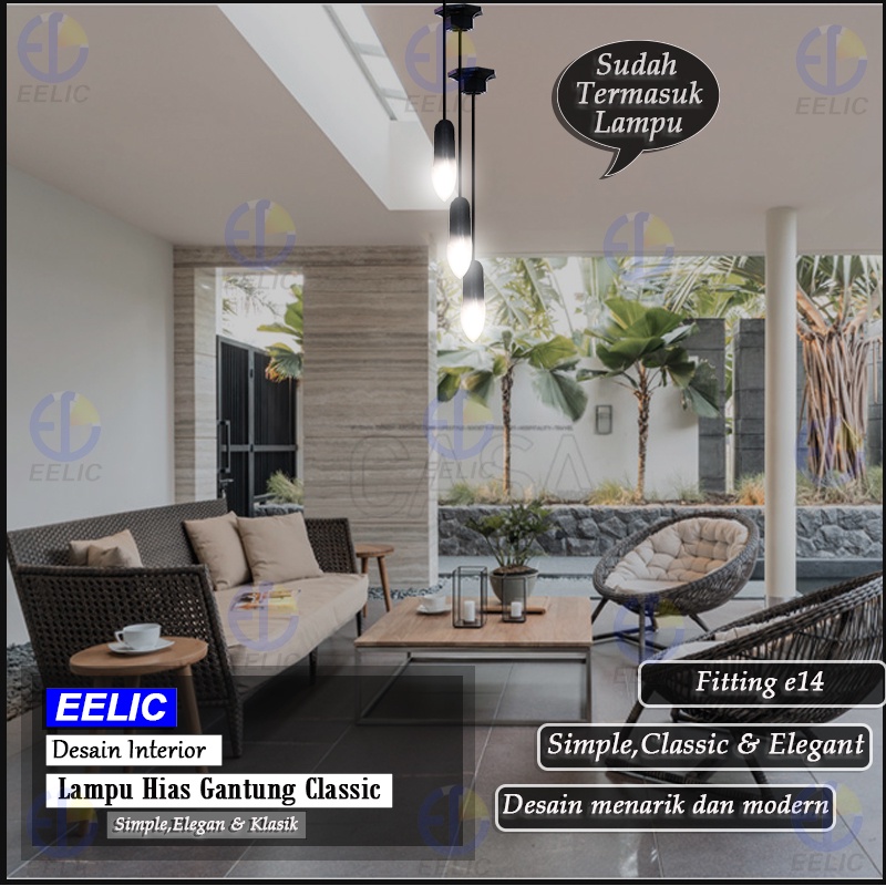 EELIC LHG-208 Lampu hias gantung modern menggunakan fitting E14 + lampu KSK614S cahaya putih (6500K)