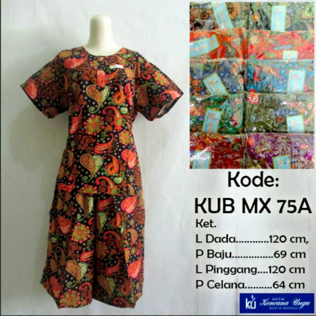 Setelan baju tidur santai batik jumbo babydoll Kulot Kencana Ungu Label Biru premium