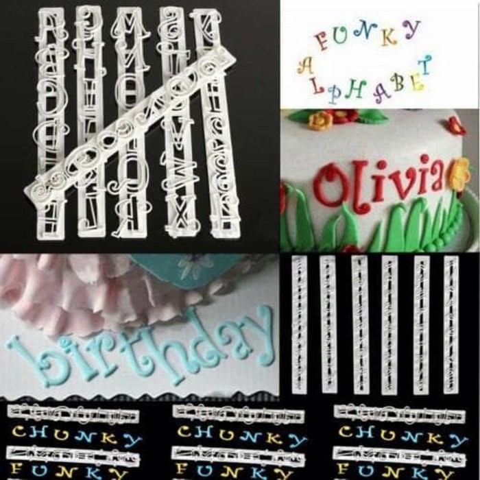 HARGA PROMO  Alat Penghias Kue Tart Birthday Cake Fondant Huruf Alphabet Funky