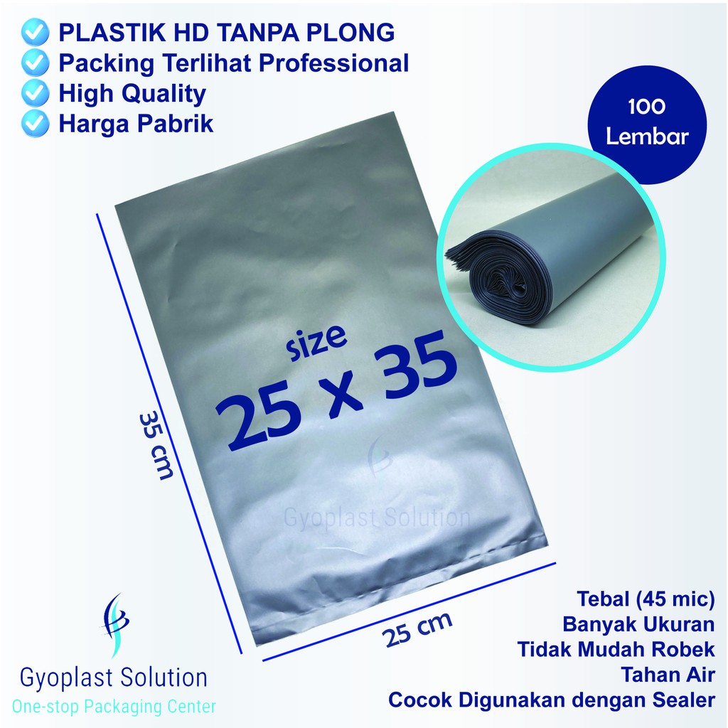 100 Pcs Plastik HD Tanpa Plong Packing Plastic Online 25 x 35 cm Silver