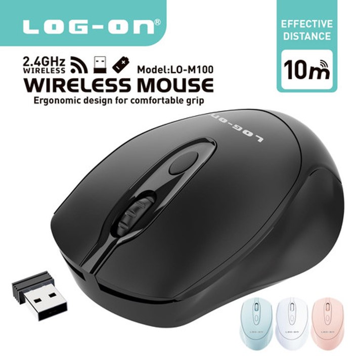 Mouse Wireless Log-on M100 2.4Ghz Optical 1600DPI