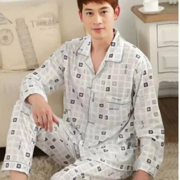 Terbaru Piyama baju tidur pria import krah kancing kotak Terbaru Piyama baju tidur pria import krah kancing kotak