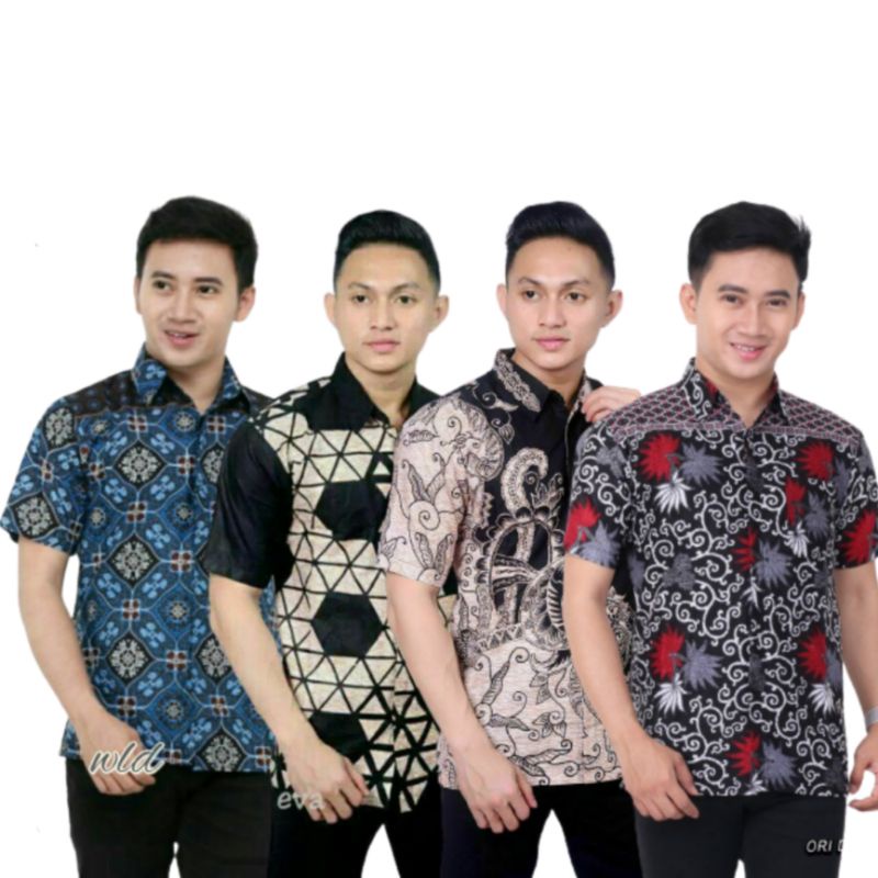 Batik Pekalongan Pria Lengan Pendek Kemeja Motif Hitam Putih Jali