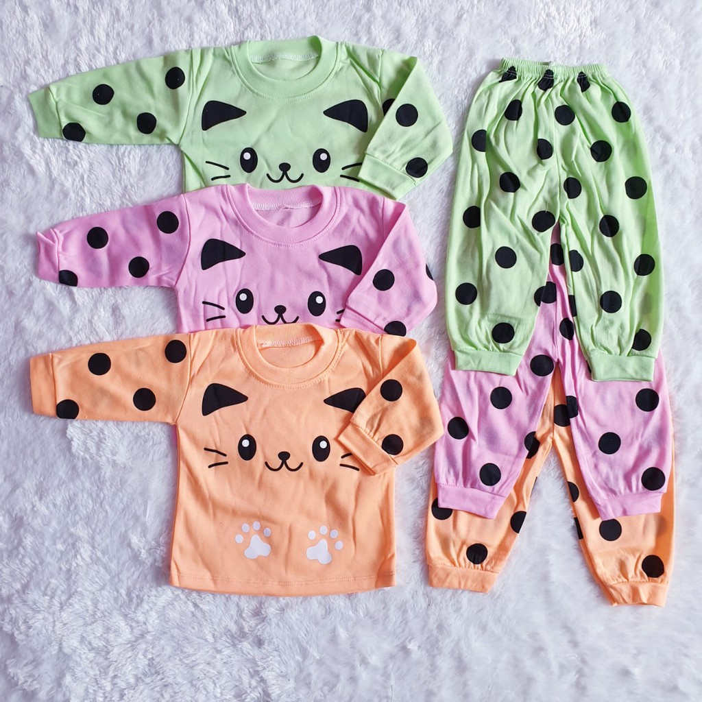 COD Bayar Ditempat Baju Baby / Baju Piyama Anak Motif Kucing / Setelan Anak / Baby Alicia