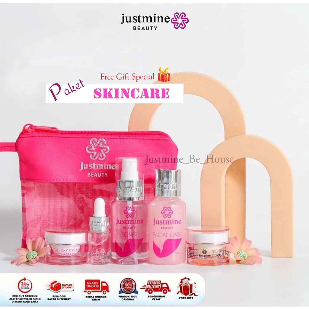 Justmine Beauty Skincare Paket Glowing night glow Acne Jelly Mencerahkan wajah BPOM COD-5
