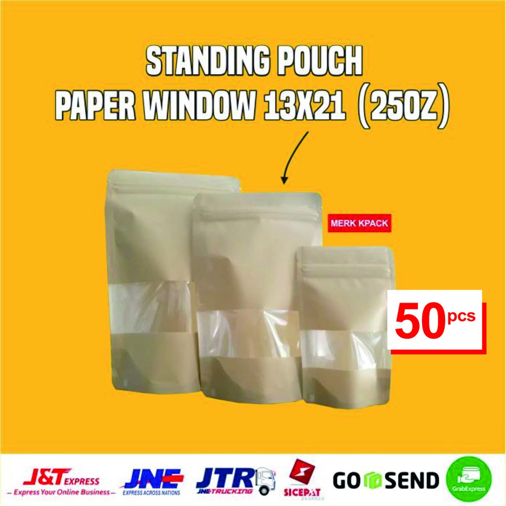 [50pcs] Standing Pouch Paper Window 13x21 merk kpack