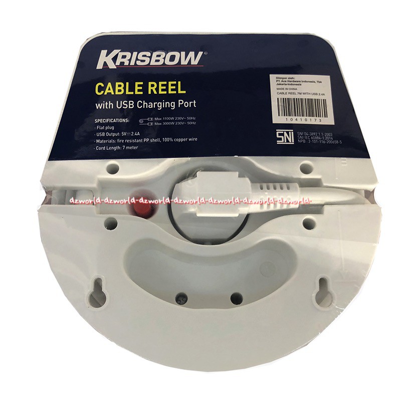 Krisbow Cable Reel With USB Charging Port 7m Kabel Gulung Putih Dengan Charge Usb Hp Handphone