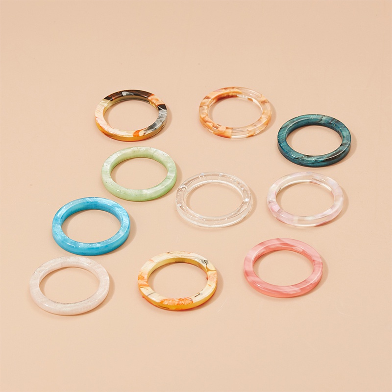 Grosir 10 pcs Set Cincin Warna-warni Set Resin Akrilik Knuckle Ring Midi Jari Wanita Perhiasan Pencampuran Acak Hot