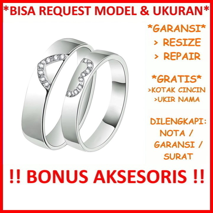 Gratis Ukir Nama Garansi Silver Asli Bisa Pesan Model Cincin Kawin Couple Perak Tunangan Nikah Id511