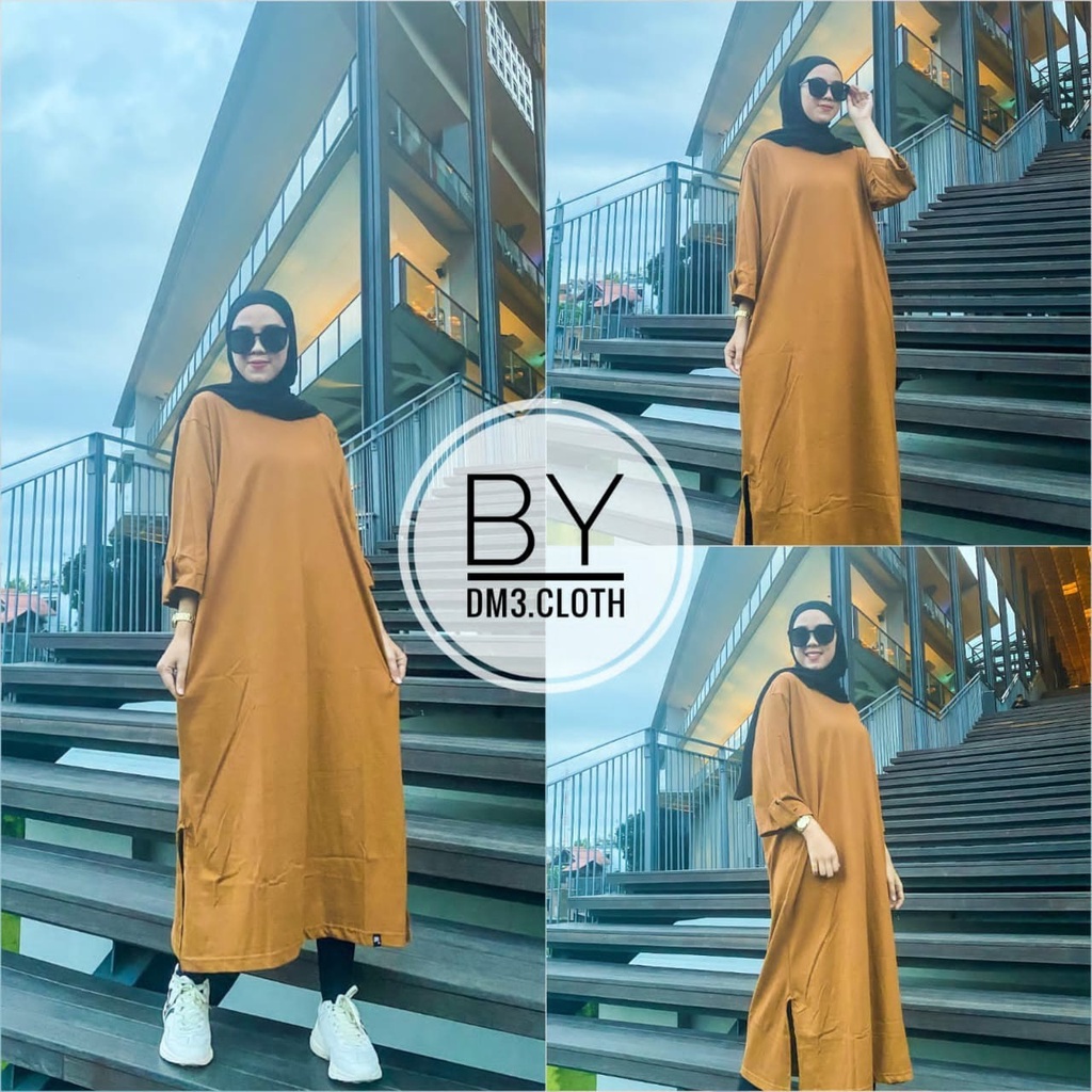 Dress Long Tunik Original DM3 Cloth Bahan Cotton Combed 20s Tebal Terbaru 2022 Terlaris Fahion Musli