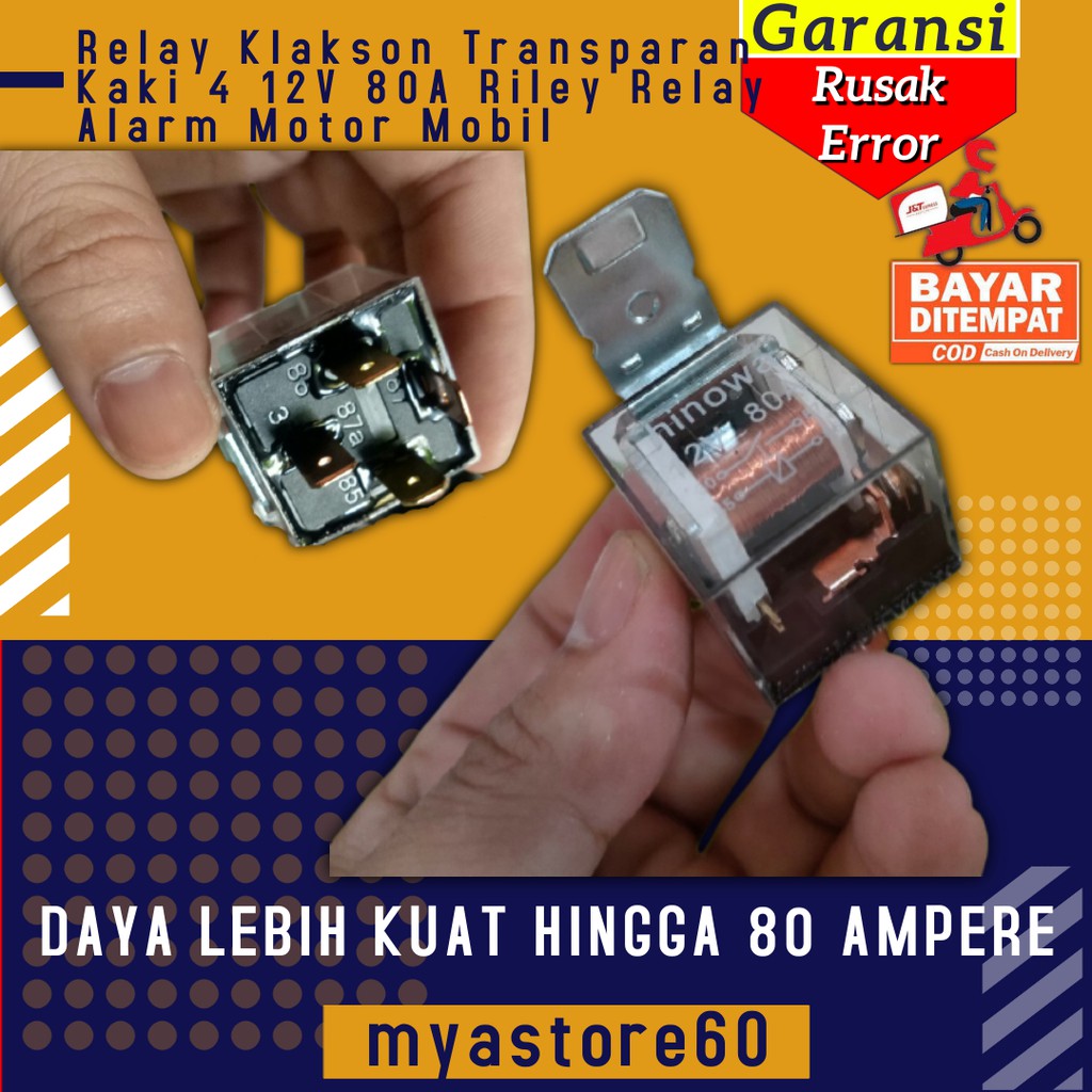 Relay Klakson Transparan Kaki 4 12V 80A Riley Relay Alarm Sen Sein Motor Mobil Sparepart Original