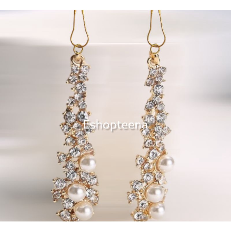 A51 anting hijab juntai mata pearl gold_anting jilbab