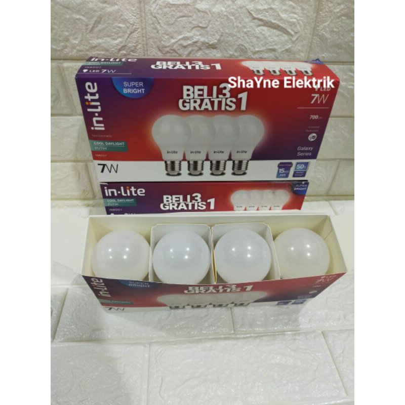 INLITE PAKET 3 GRATIS 1 -  LAMPU LED Bulb Bohlam 7W E27