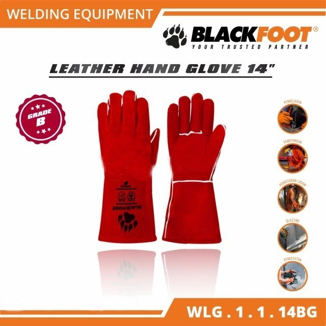 [Merah] Sarung Tangan Las 14&quot; Blackfoot Leather Hand Glove