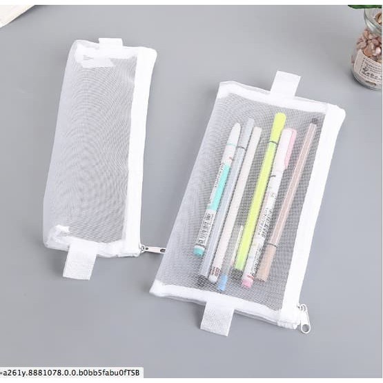 

939 Tempat Pensil Jala Jaring Dompet Penyimpanan ATK Kotak Pencil Case - ABU KECIL