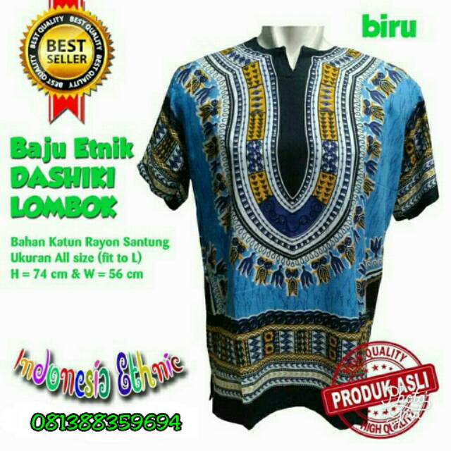 BAJU DAISHIKI WARNA/BAJU ETNIK ASLI LOMBOK/HIPPIE