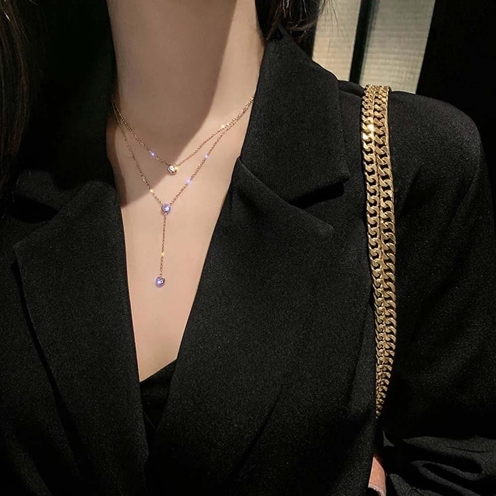 Needway O-Chain Kalung Trendi Sederhana Wanita Gadis Korea Zirkon Perhiasan Fashion