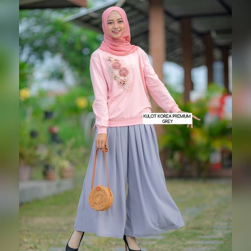 KULOT POLOS PREMIUM MODEL JATUH LURUS JUMBO  ALLSIZE MUAT S M L Xl  XXL-Grey