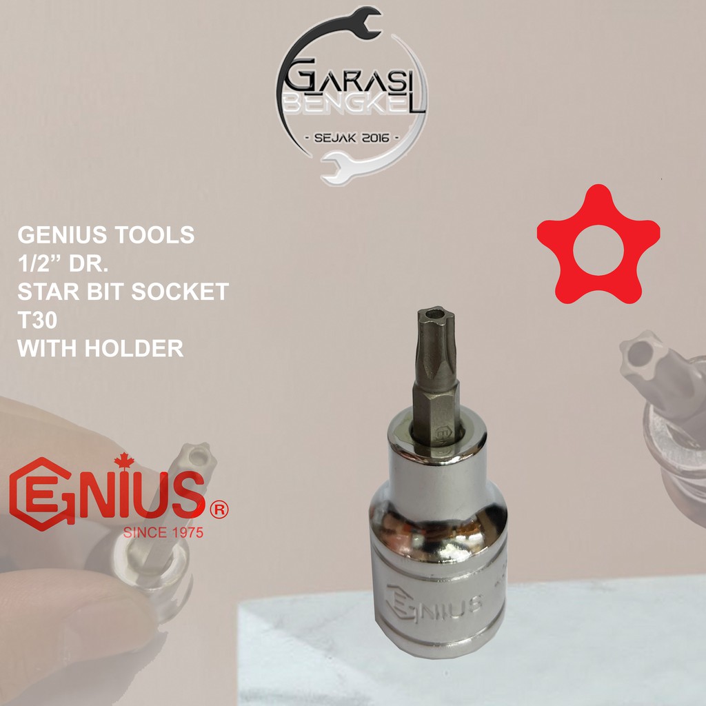 Kunci bospom Star Bit Socket T30 Dengan Lobang Shock Bintang Lubang T30