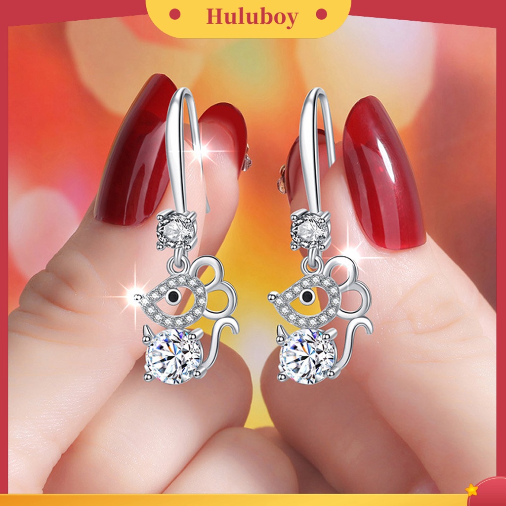 Hu Hu Hu Hu Hu Alat Bantu Pasang Kacamata♡ Anting Kait Gantung Bentuk Tikus Bahan Alloy Anti Alergi Hias Berlian Imitasi Untuk Wanita
