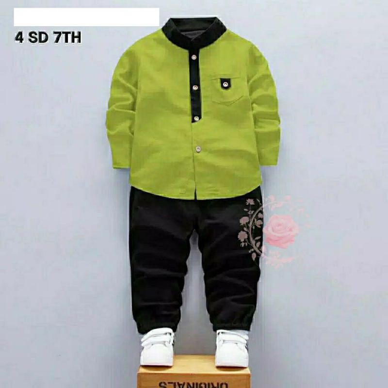 Setelan Baju Koko Anak 4wrn Fit 4-7th, Atasan Koko+Celana Bhn Baloteli (Abdi Kids Set)