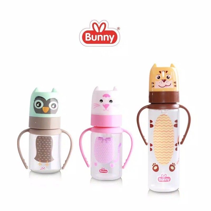 lov me❤ LUSTY BUNNY Botol Susu Bayi nipple Reguler slim neck bulat Animal dengan Pegangan 125ml 250ml Tipe DB1214 - DB2414