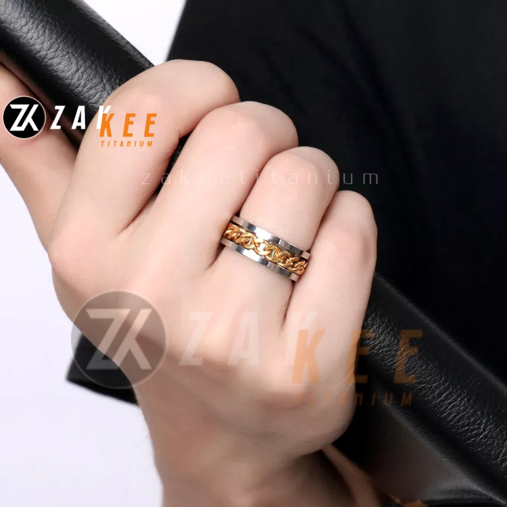 Cincin Pria Wanita Titanium Anti Karat Cowok Cewek Cincen Silver Kombinasi Rantai Emas Keren Terbaru Bisa Buat Buka Botol