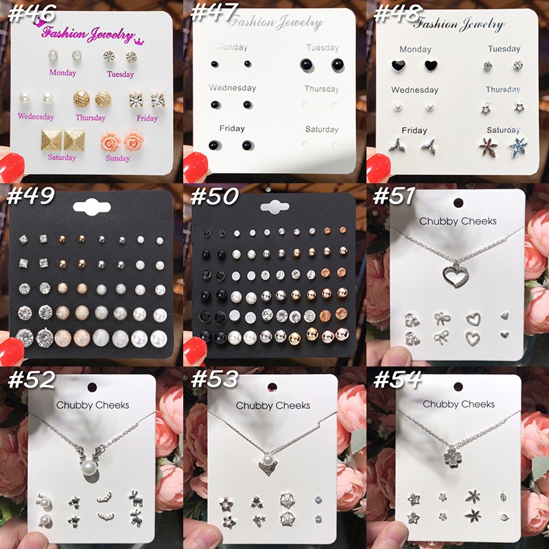 [ACKER] 18-Jenis Hati Bintang Feather Fashion Korea Anting Pejantan + Kalung Set Perhiasan Stainless Steel Untuk Wanita