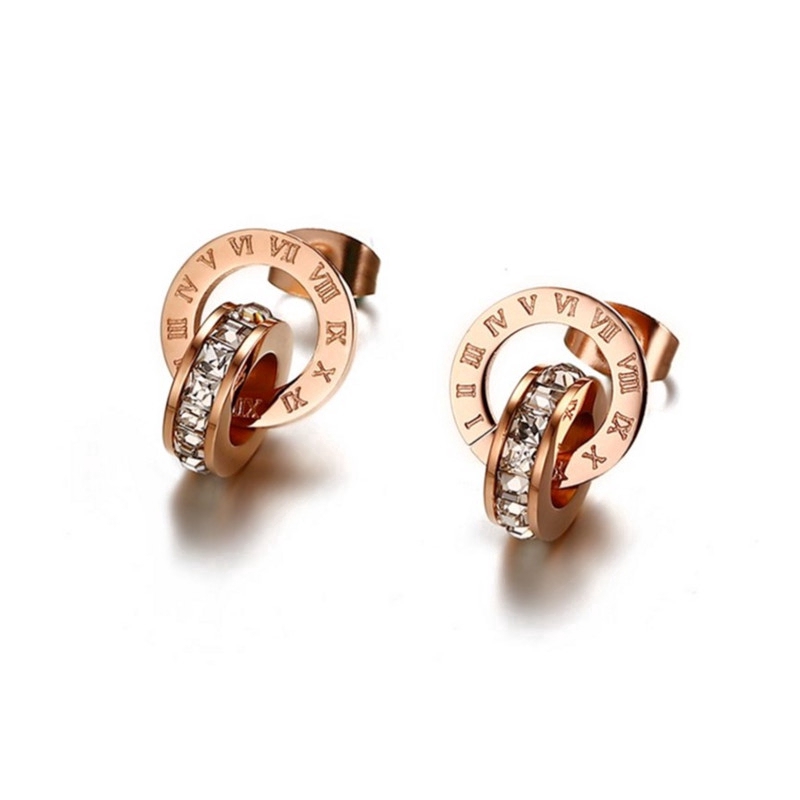 Anting Bahan Titanium Steel Warna Rose Gold Gaya Korea Untuk Wanita