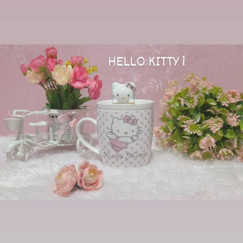 mug hello kitty tutup keramik pink shabby